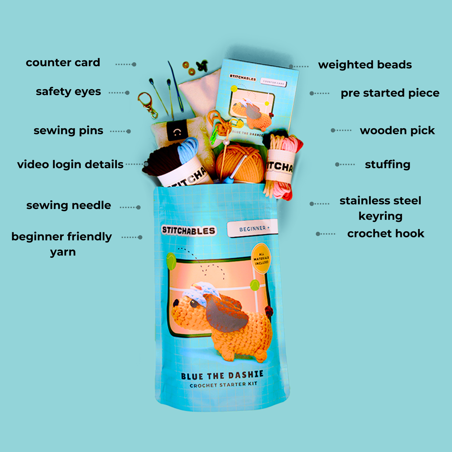 Dachshund Crochet Kit (Blue)