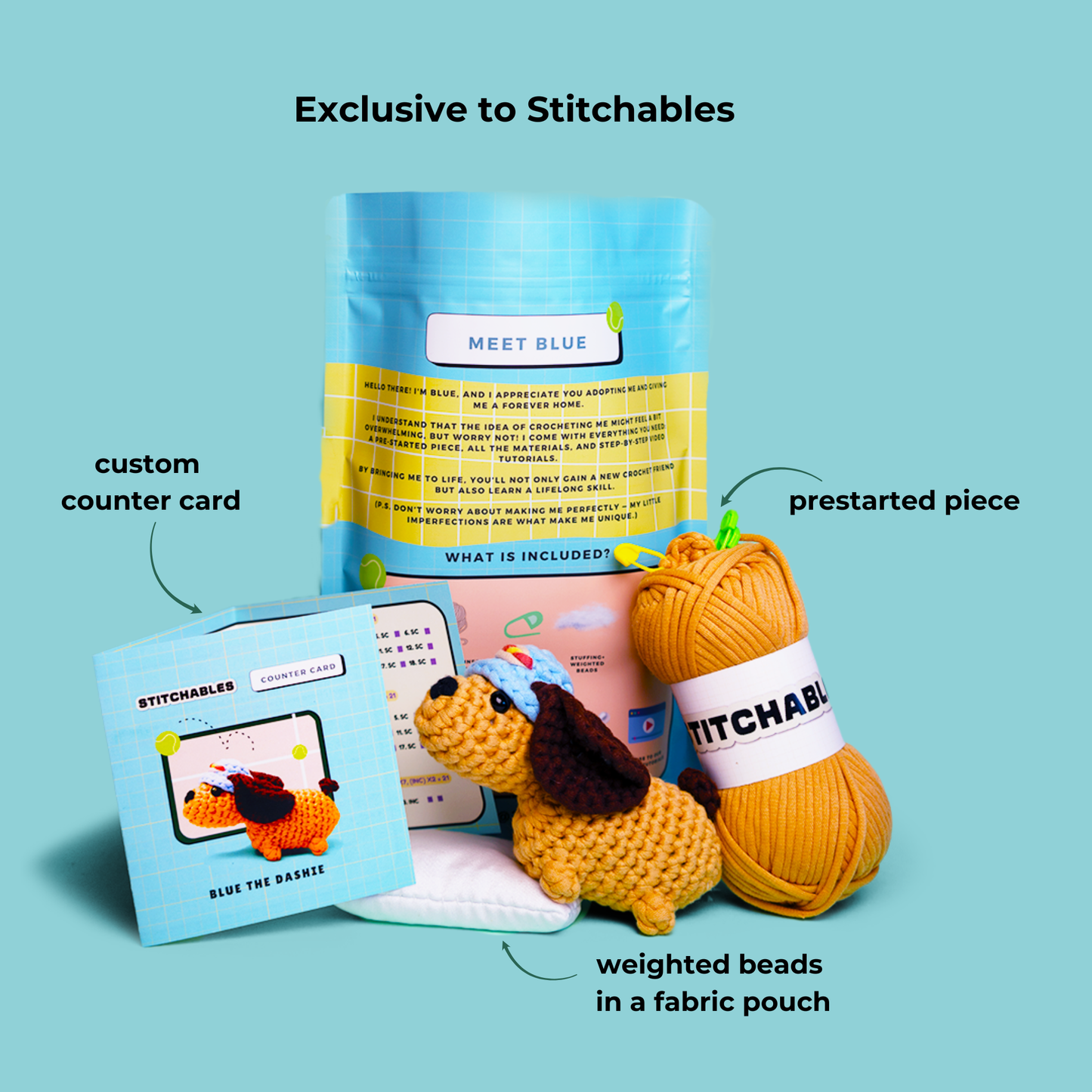 Dachshund Crochet Kit (Blue)